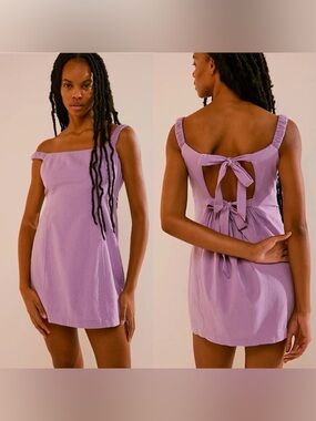 Free People Linen Close To Heart Lilac Tie-Back Mini Summer Dress Medium